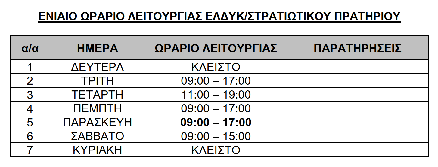 Χριστουγεννιάτικο Ωράριο
